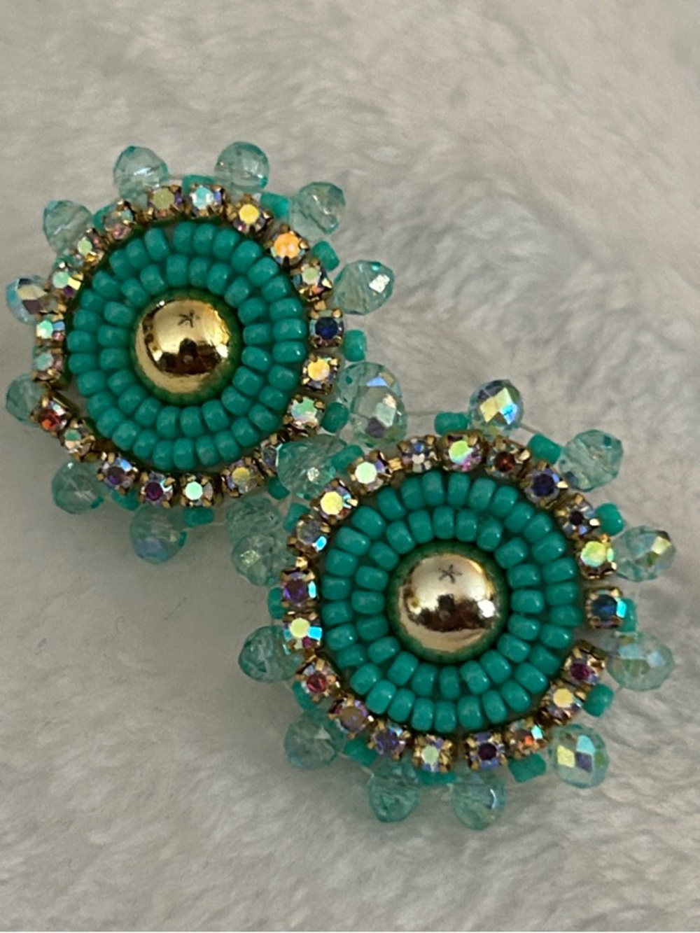 Handcrafted Turquoise Beaded Gold-Accent Statement Earrings